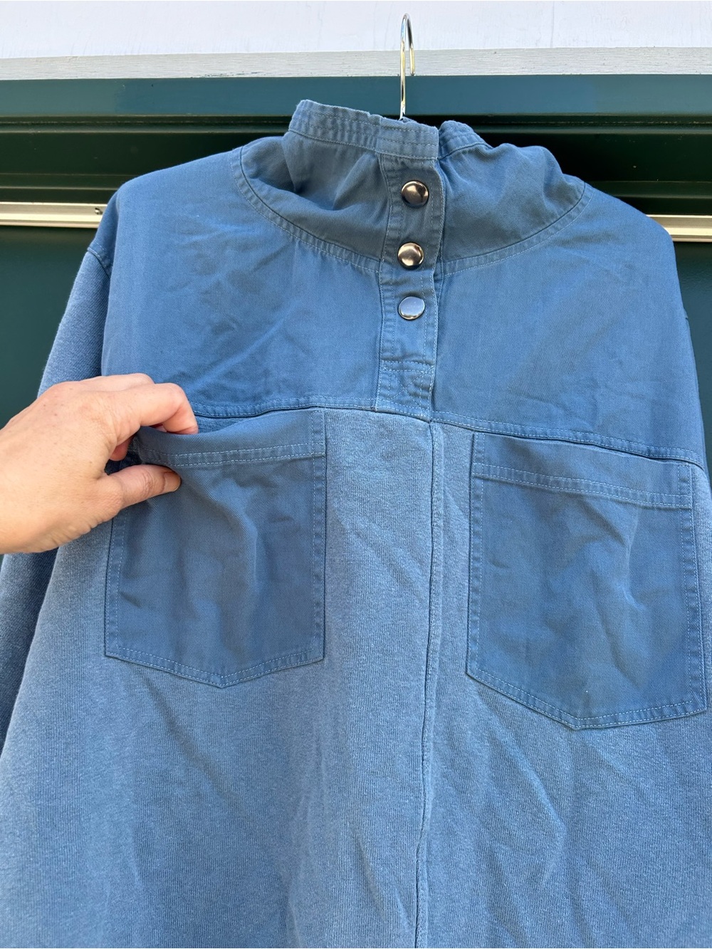 Wrap London Dusty Blue Button-Neck Tunic with Patch Pockets organic cotton - Picture 3 of 13